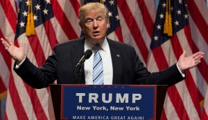 New York, NY USA - July 16, 2016: Donald Trump speaks during introduction Governor Mike Pence as running for vice president at Hilton hotel Midtown Manhattan